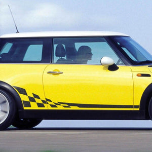 Mini Cooper R50 R53 checkered flag side stripes graphics decals